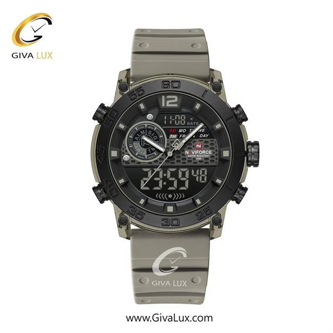 ساعت مچی اورجینال مردانه ناوی فورس|Naviforce|نوی فورس|نیوی فورس دو زمانه مشکی-خاکی | خاکی| مشکی| کد رفرنس NF6104 GY/GY/GY