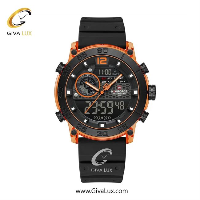 ساعت مچی اورجینال مردانه ناوی فورس|Naviforce|نوی فورس|نیوی فورس دو زمانه مشکی-نارنجی | مشکی| مشکی| کد رفرنس NF6104 O/O/B