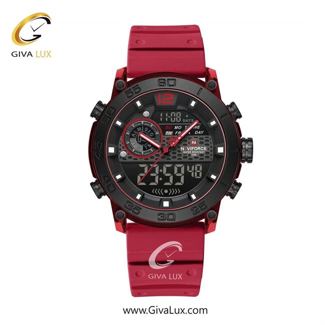 ساعت مچی اورجینال مردانه ناوی فورس|Naviforce|نوی فورس|نیوی فورس دو زمانه قرمز-مشکی | قرمز| مشکی| کد رفرنس NF6104 R/R/R