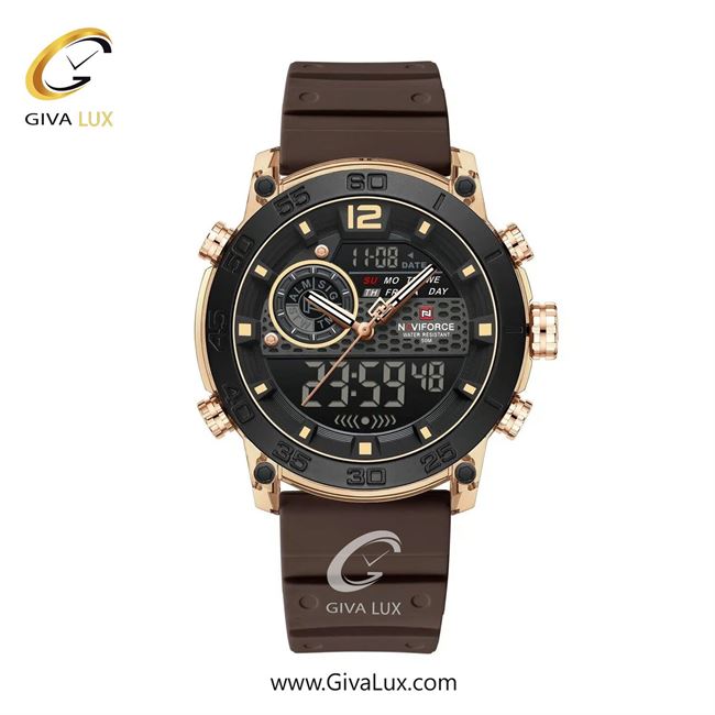 ساعت مچی اورجینال مردانه ناوی فورس|Naviforce|نوی فورس|نیوی فورس دو زمانه مشکی-رزگلد | قهوه ای| مشکی| کد رفرنس NF6104 RG/Y/CE