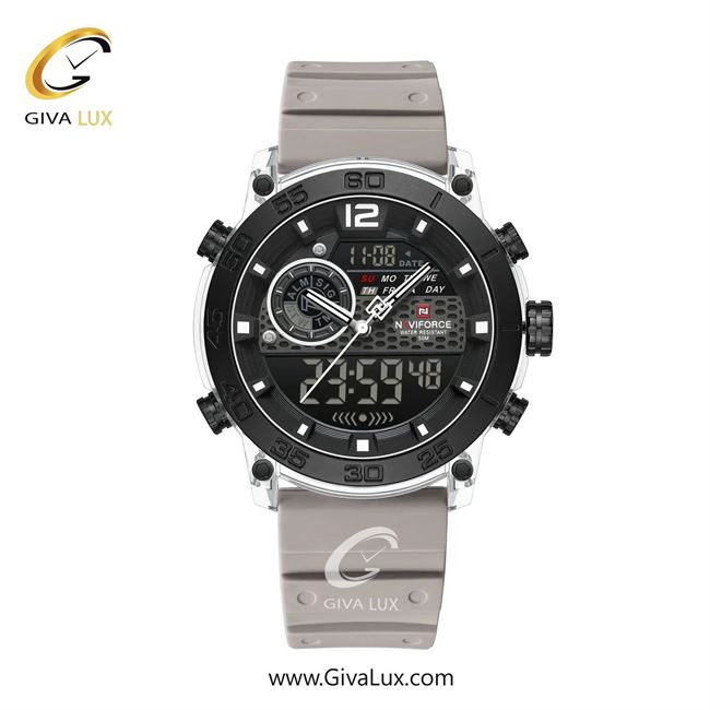 ساعت مچی اورجینال مردانه ناوی فورس|Naviforce|نوی فورس|نیوی فورس دو زمانه نقره ای-مشکی | طوسی| مشکی| کد رفرنس NF6104 S/W/GY