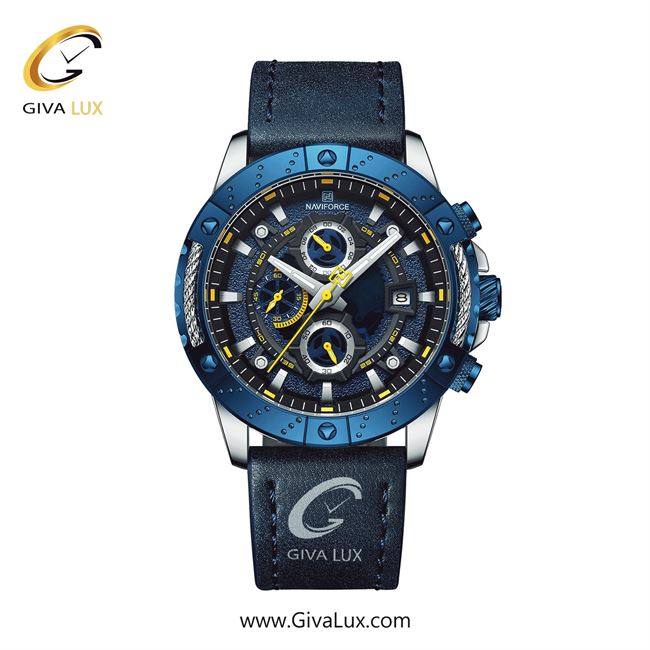 ساعت مچی اورجینال مردانه ناوی فورس|Naviforce|نوی فورس|نیوی فورس سه موتوره کرنوگراف آبی-نقره ای | سرمه ای| آبی| کد رفرنس NF8055 S/BE/BE