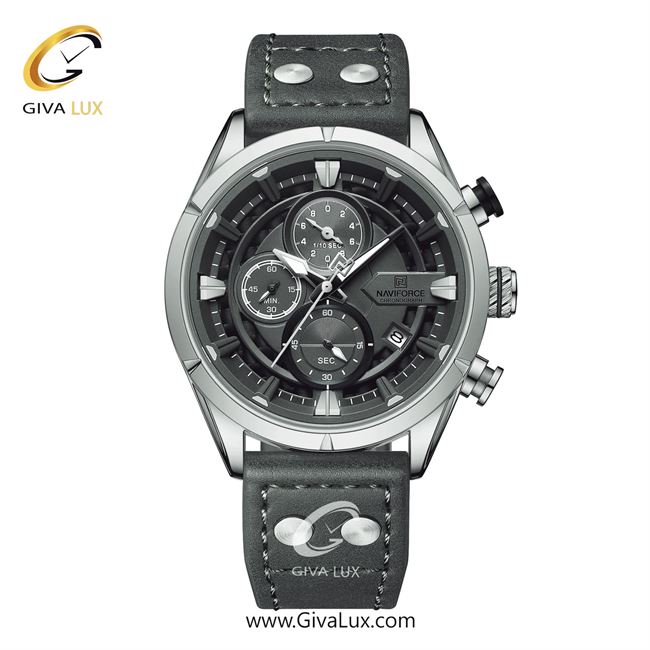 ساعت مچی اورجینال ناوی فورس مردانه سه موتوره کرنوگراف نقره ای | طوسی | طوسی | کد رفرنس NF8045-S/GY/GY