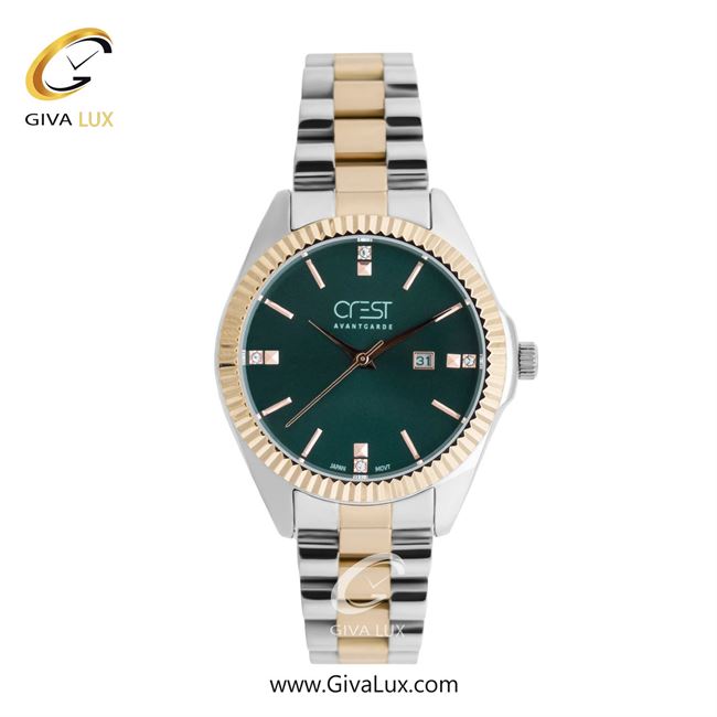ساعت مچی اورجینال زنانه کرست | Crest  طلایی | نقره ای-طلایی| سبز| کد رفرنس Crest 6201-10