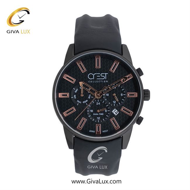 ساعت مچی اورجینال مردانه کرست | Crest سه موتوره کرنوگراف مشکی | مشکی| مشکی| کد رفرنس Crest 6209-3