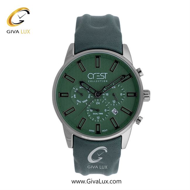 ساعت مچی اورجینال مردانه کرست | Crest سه موتوره کرنوگراف تیتانیوم | مشکی| سبز| کد رفرنس Crest 6209-4
