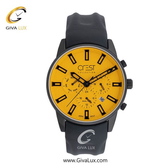 ساعت مچی اورجینال مردانه کرست | Crest سه موتوره کرنوگراف مشکی | مشکی| زرد| کد رفرنس Crest 6209-5