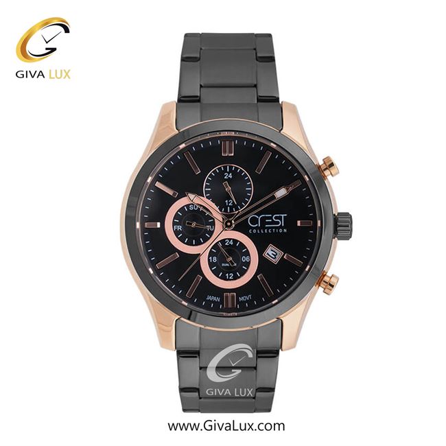 ساعت مچی اورجینال مردانه کرست سه موتوره فول تایم مشکی-رزگلد | مشکی| مشکی| کد رفرنس Crest 6218-2