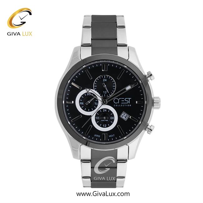 ساعت مچی اورجینال مردانه کرست سه موتوره فول تایم نقره ای-مشکی | مشکی-نقره ای| مشکی| کد رفرنس Crest 6218-4