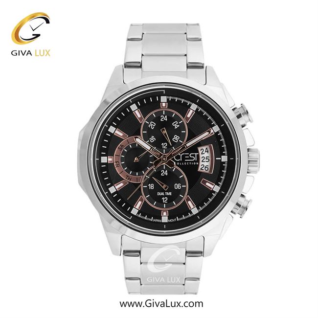 ساعت مچی اورجینال مردانه کرست سه موتوره فول تایم نقره ای | نقره ای| مشکی| کد رفرنس Crest 6219-4