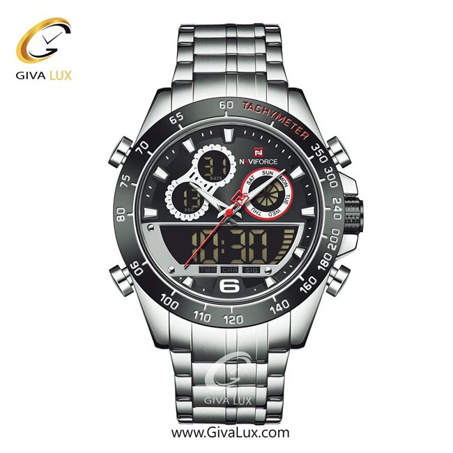 ساعت مچی اورجینال مردانه ناوی فورس|Naviforce|نوی فورس|نیوی فورس دو زمانه مشکی-نقره ای | نقره ای| مشکی| کد رفرنس NF9188 S/B/S