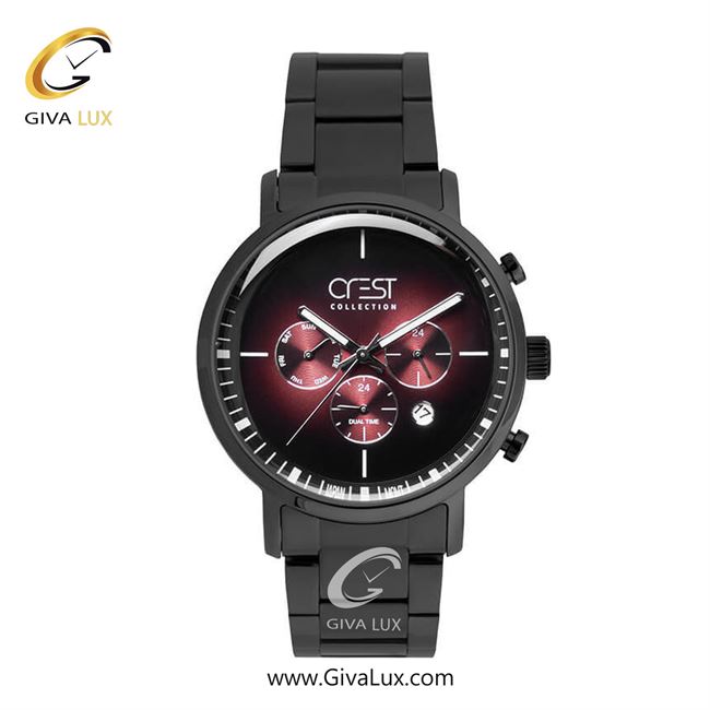 ساعت مچی اورجینال مردانه کرست | Crest سه موتوره کرنوگراف مشکی | مشکی| قرمز| کد رفرنس Crest 6221-6