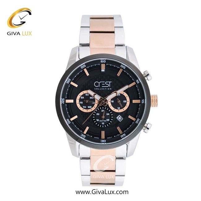 ساعت مچی اورجینال مردانه کرست سه موتوره فول تایم مشکی-نقره ای | رزگلد-نقره ای| مشکی| کد رفرنس Crest 6224-1