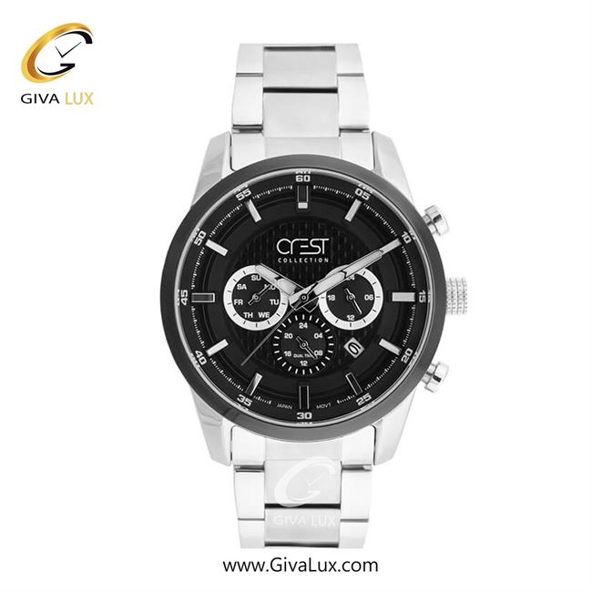 ساعت مچی اورجینال مردانه کرست سه موتوره فول تایم مشکی | نقره ای| مشکی| کد رفرنس Crest 6224-4