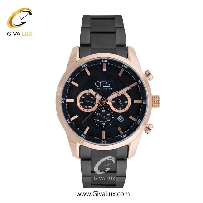 ساعت مچی اورجینال مردانه کرست سه موتوره فول تایم رزگلد | مشکی| مشکی| کد رفرنس Crest 6224-5