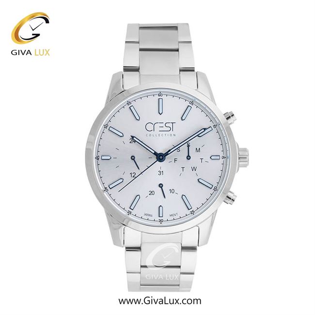 ساعت مچی اورجینال مردانه کرست سه موتوره فول تایم نقره ای | نقره ای| نقره ای| کد رفرنس Crest 6225-1