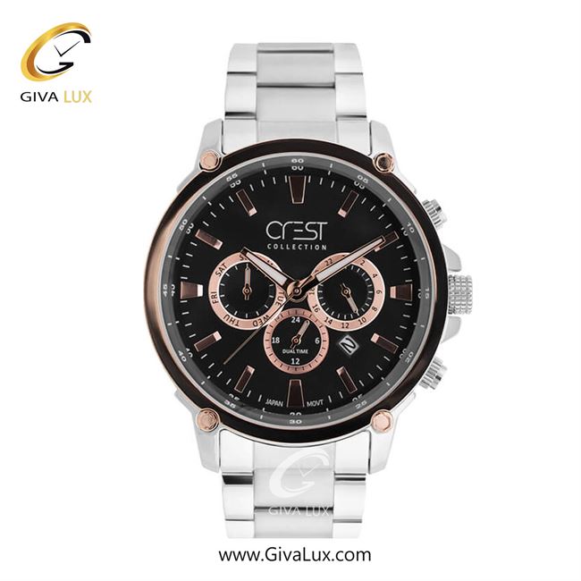 ساعت مچی اورجینال مردانه کرست | Crest سه موتوره فول تایم مشکی-نقره ای | نقره ای| مشکی| کد رفرنس Crest 6227-3