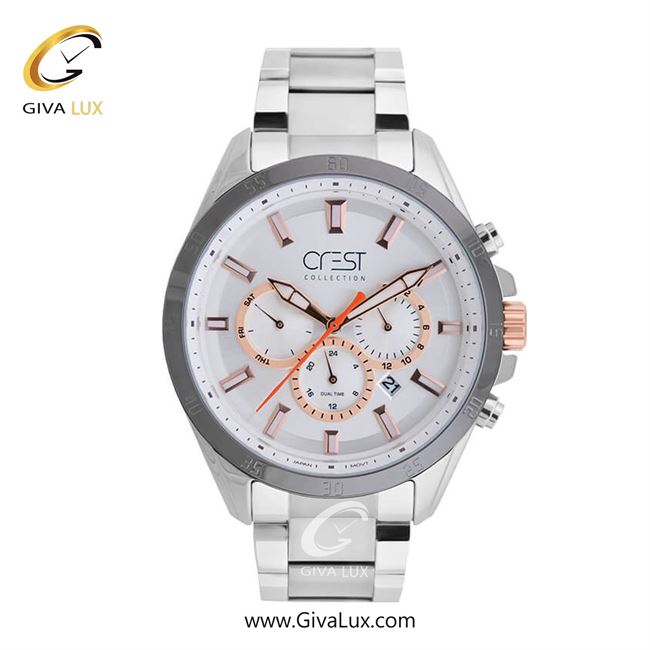 ساعت مچی اورجینال مردانه کرست | Crest سه موتوره فول تایم تیتانیوم | نقره ای| نقره ای| کد رفرنس Crest 6228-2