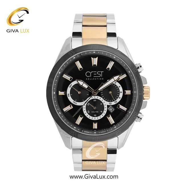 ساعت مچی اورجینال مردانه کرست | Crest سه موتوره فول تایم مشکی | طلایی-نقره ای| مشکی| کد رفرنس Crest 6228-3