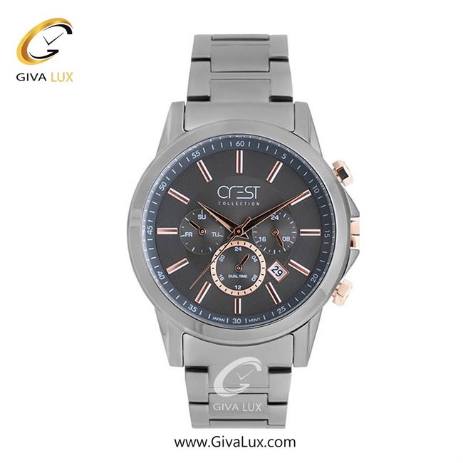 ساعت مچی اورجینال مردانه کرست | Crest سه موتوره فول تایم تیتانیوم | تیتانیوم| دودی|تیتانیوم| کد رفرنس Crest 6231-4