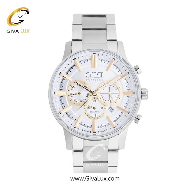 ساعت مچی اورجینال مردانه کرست | Crest سه موتوره فول تایم نقره ای | نقره ای| نقره ای| کد رفرنس Crest 6234-3