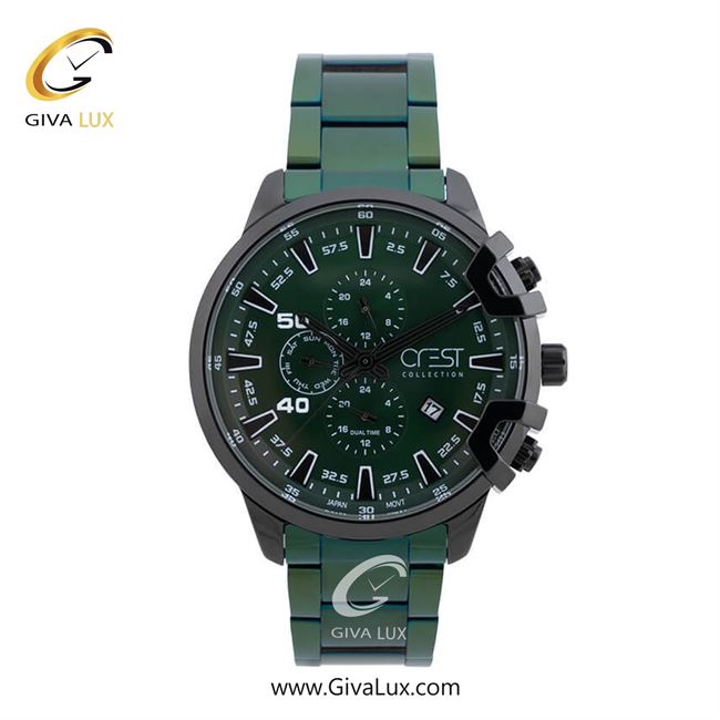 ساعت مچی اورجینال مردانه کرست | Crest سه موتوره کرنوگراف مشکی | سبز| سبز| کد رفرنس Crest 6235-8