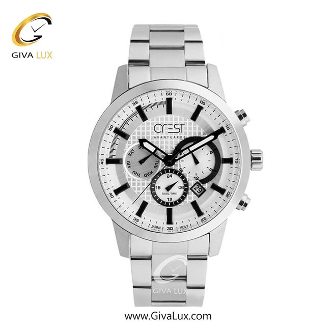 ساعت مچی اورجینال مردانه کرست | Crest سه موتوره فول تایم نقره ای | نقره ای| نقره ای| کد رفرنس Crest 6239-4