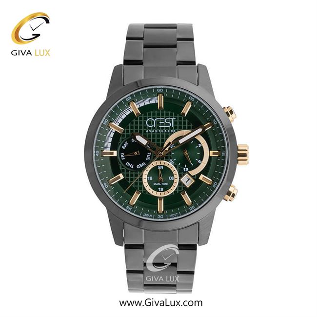 ساعت مچی اورجینال مردانه کرست | Crest سه موتوره کرنوگراف مشکی | مشکی| سبز| کد رفرنس Crest 6239-5