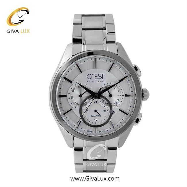 ساعت مچی اورجینال مردانه کرست | Crest سه موتوره فول تایم نقره ای | نقره ای| نقره ای| کد رفرنس Crest 6240-1