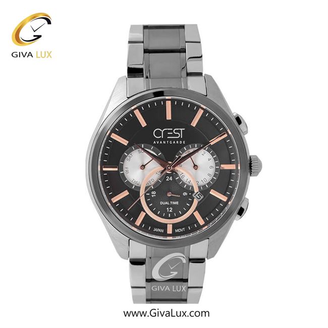 ساعت مچی اورجینال مردانه کرست | Crest سه موتوره فول تایم تیتانیوم | تیتانیوم-نقره ای| دودی|تیتانیوم| کد رفرنس Crest 6240-4
