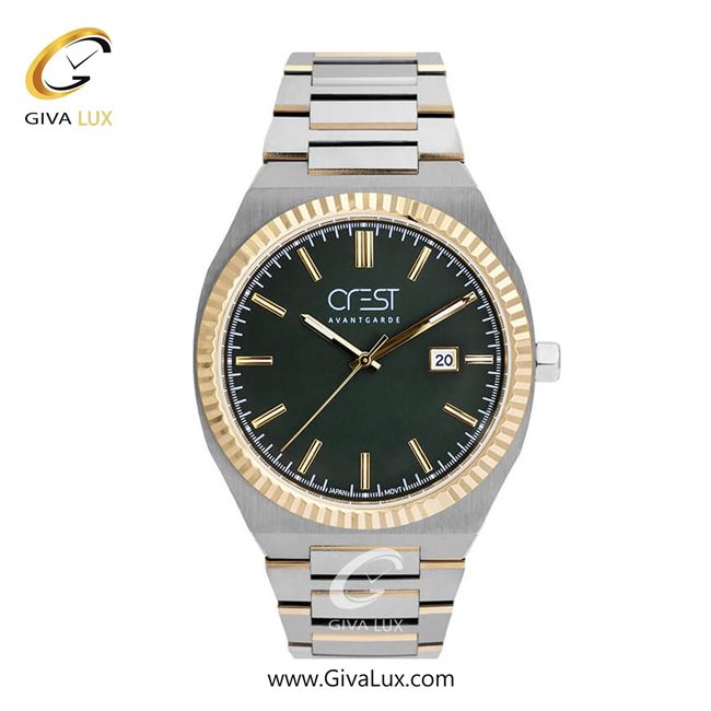 ساعت مچی اورجینال مردانه کرست | Crest نقره ای-طلایی | نقره ای-طلایی| سبز یشمی تیره| کد رفرنس Crest 6242-3