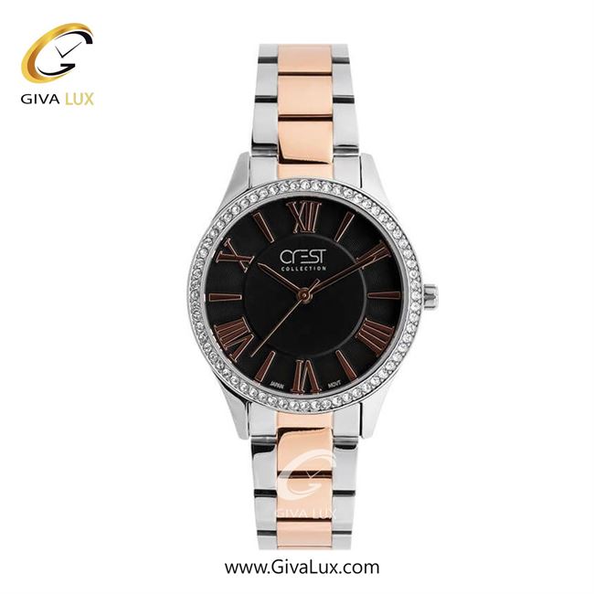ساعت مچی اورجینال زنانه کرست نقره ای | رزگلد-نقره ای| مشکی| کد رفرنس Crest 6254-5