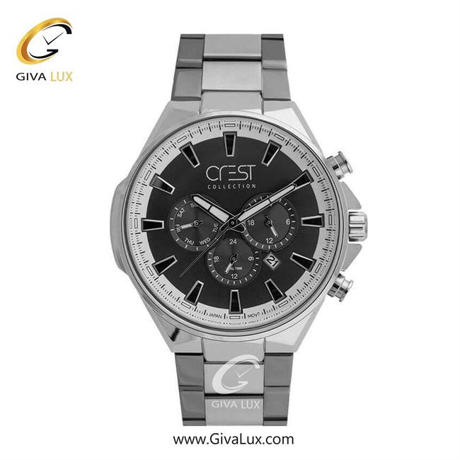 ساعت مچی اورجینال مردانه کرست | Crest سه موتوره فول تایم نقره ای | تیتانیوم-نقره ای| مشکی| کد رفرنس Crest 6256-1