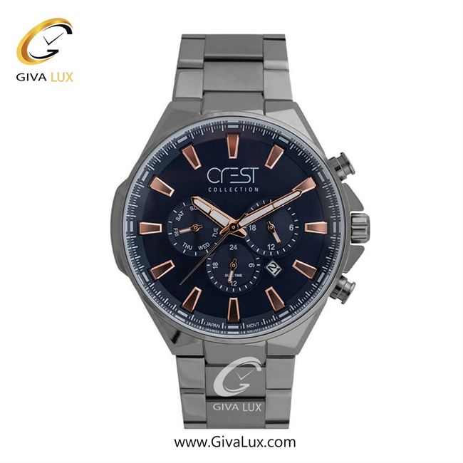 ساعت مچی اورجینال مردانه کرست | Crest سه موتوره فول تایم تیتانیوم | تیتانیوم| سرمه ای| کد رفرنس Crest 6256-4