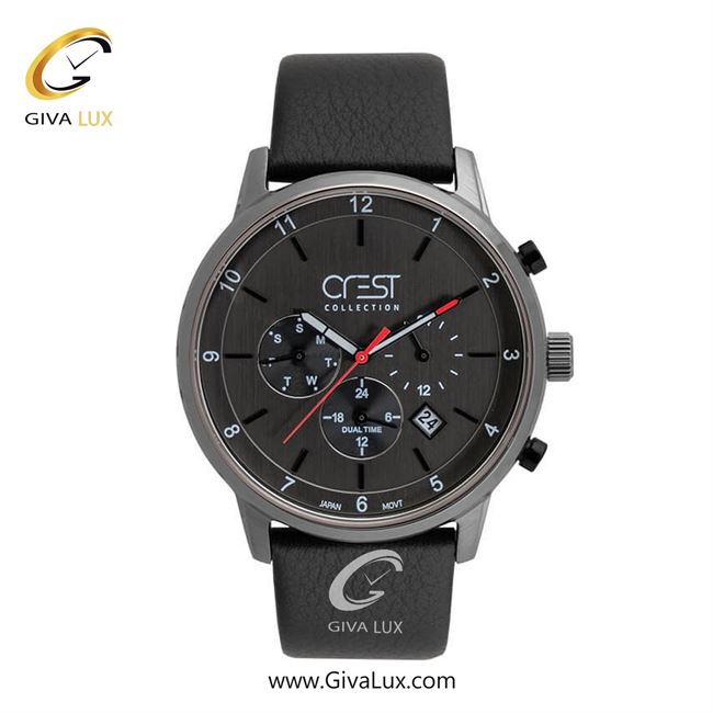 ساعت مچی اورجینال مردانه کرست | Crest سه موتوره کرنوگراف تیتانیوم | مشکی| مشکی| کد رفرنس Crest 6257-2