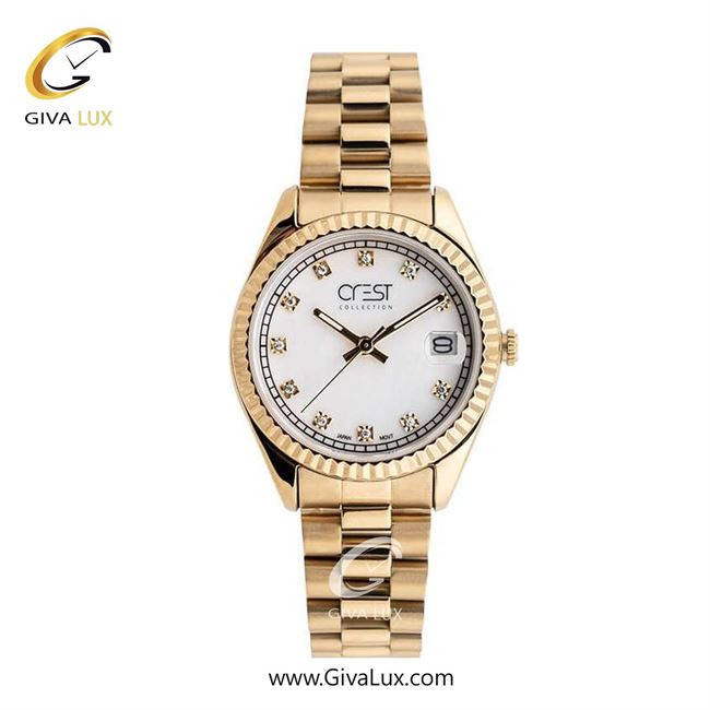 ساعت مچی اورجینال زنانه کرست طلایی | طلایی| سفید| کد رفرنس Crest 6259-2