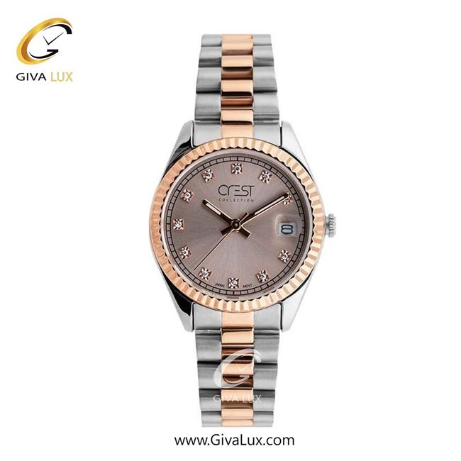 ساعت مچی اورجینال زنانه کرست رزگلد | رزگلد-نقره ای| شامپاینی| کد رفرنس Crest 6259-4