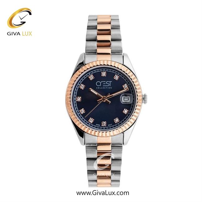 ساعت مچی اورجینال زنانه کرست رزگلد | نقره ای-رزگلد| سرمه ای| کد رفرنس Crest 6259-6