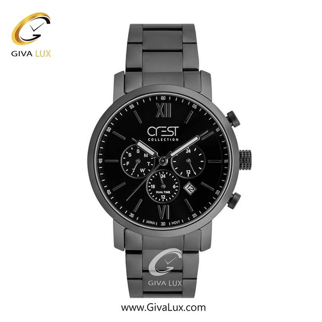 ساعت مچی اورجینال مردانه کرست | Crest سه موتوره کرنوگراف مشکی | مشکی| مشکی| کد رفرنس Crest 6268-3
