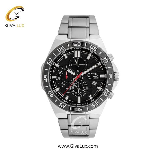 ساعت مچی اورجینال مردانه کرست سه موتوره کرنوگراف مشکی | نقره ای| مشکی| کد رفرنس Crest 6269-1