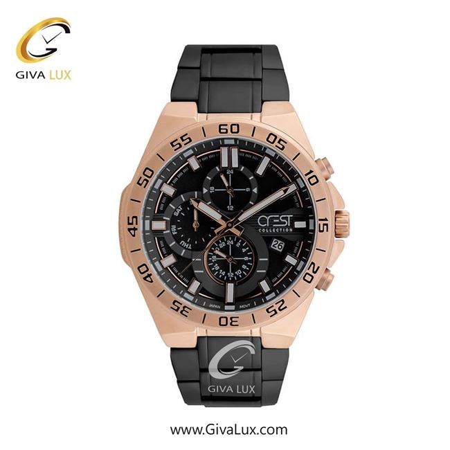 ساعت مچی اورجینال مردانه کرست سه موتوره کرنوگراف رزگلد | مشکی| مشکی| کد رفرنس Crest 6269-2