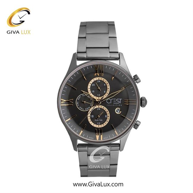 ساعت مچی اورجینال مردانه کرست سه موتوره کرنوگراف تیتانیوم | تیتانیوم(زغالی)| مشکی| کد رفرنس Crest 6280-1