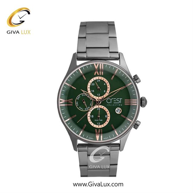 ساعت مچی اورجینال مردانه کرست سه موتوره کرنوگراف تیتانیوم | تیتانیوم(زغالی)| سبز یشمی تیره| کد رفرنس Crest 6280-5