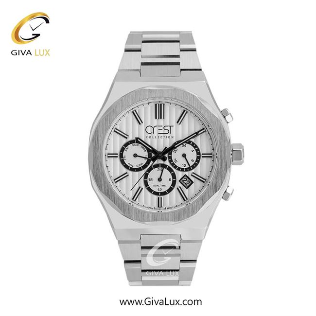 ساعت مچی اورجینال مردانه کرست سه موتوره کرنوگراف نقره ای | نقره ای| نقره ای| کد رفرنس Crest 6284-5