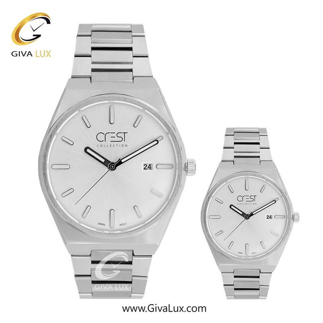 ساعت مچی اورجینال ست کرست نقره ای | نقره ای| نقره ای| کد رفرنس زنانه: Crest 6288-1، مردانه: Crest 6287-1