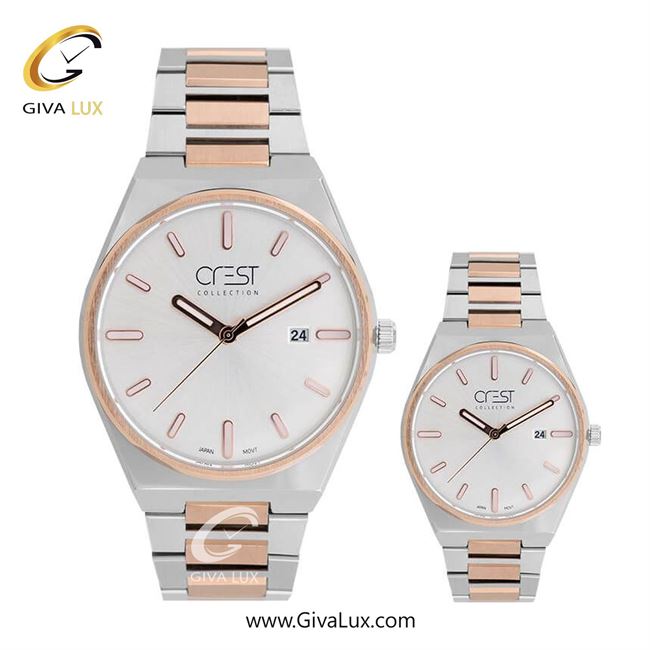 ساعت مچی اورجینال ست کرست رزگلد | نقره ای-رزگلد| نقره ای| کد رفرنس زنانه: Crest 6288-3، مردانه: Crest 6287-3