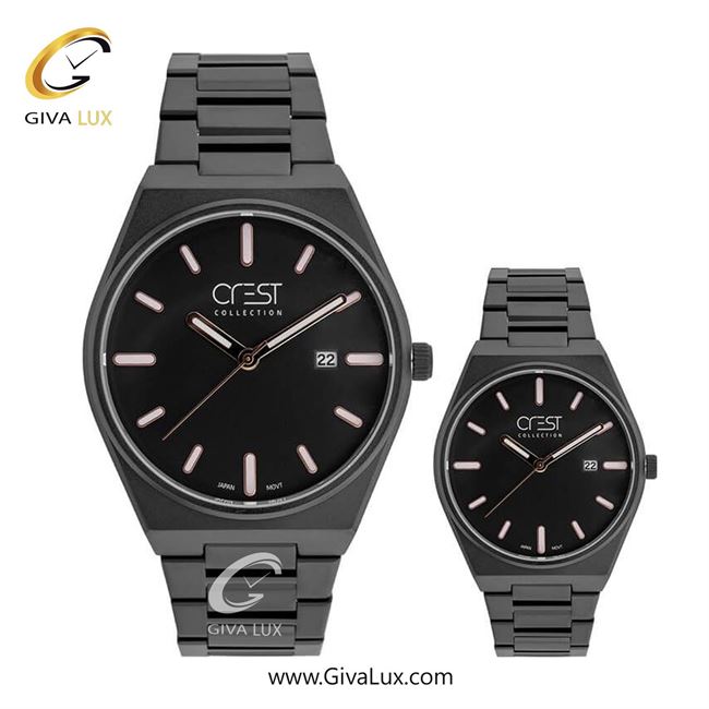 ساعت مچی اورجینال ست کرست مشکی | مشکی| مشکی| کد رفرنس زنانه: Crest 6288-4، مردانه: Crest 6287-4