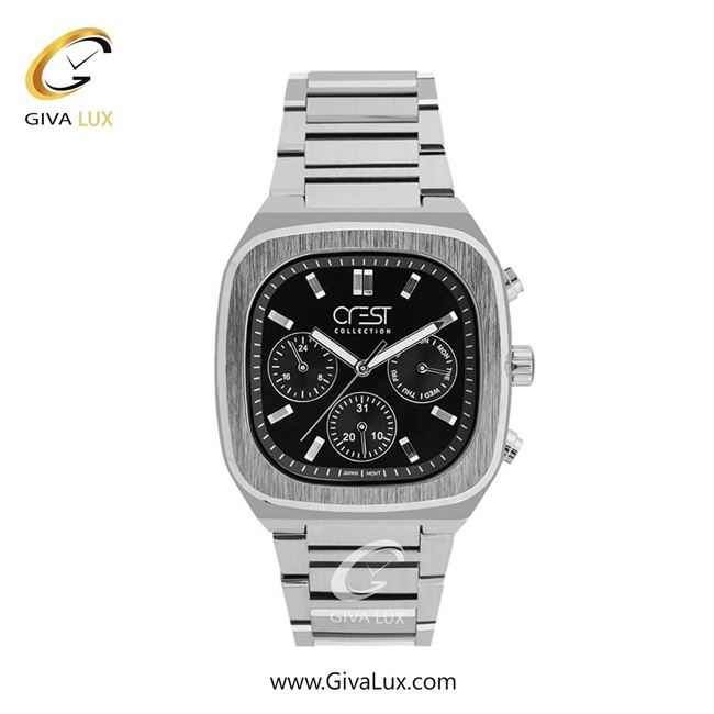 ساعت مچی اورجینال مردانه کرست سه موتوره فول تایم نقره ای | نقره ای| مشکی| کد رفرنس Crest 6290-1