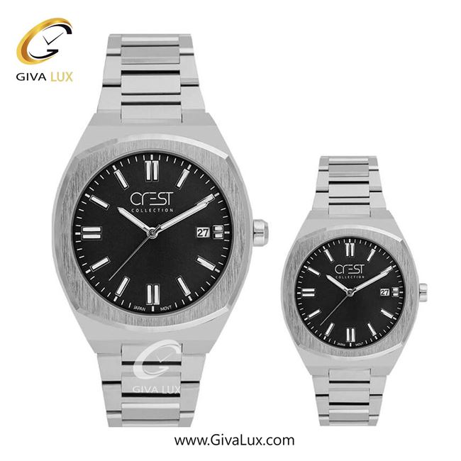 ساعت مچی اورجینال ست کرست نقره ای | نقره ای| مشکی| کد رفرنس Crest 6293-2، مردانه: Crest 6292-2