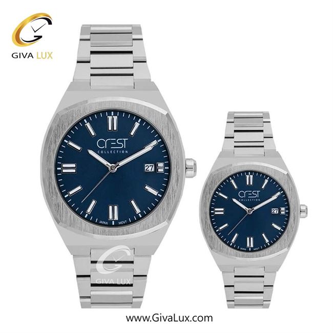 ساعت مچی اورجینال ست کرست نقره ای | نقره ای| سرمه ای| کد رفرنس Crest 6293-4، مردانه: Crest 6292-4